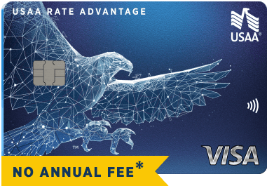 USAA Rate Advantage Visa credit card with label reading no annual fee