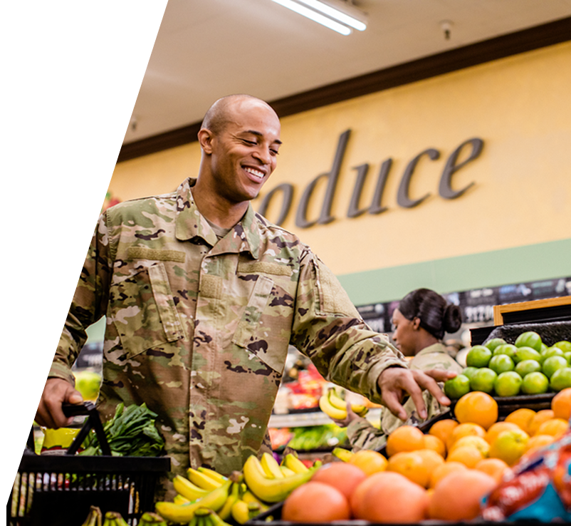soldier shopping for groceries