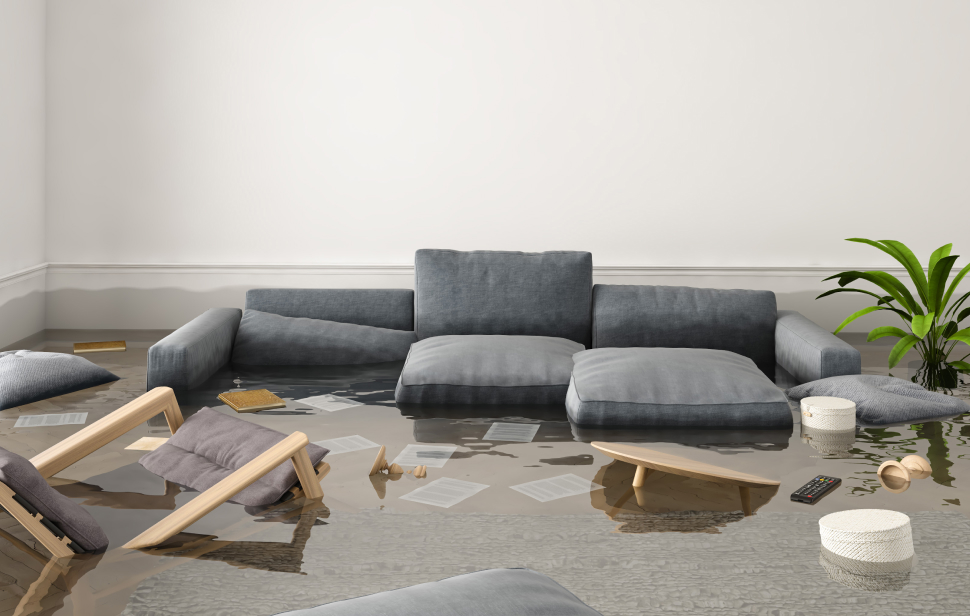 Flood water damages furniture. 